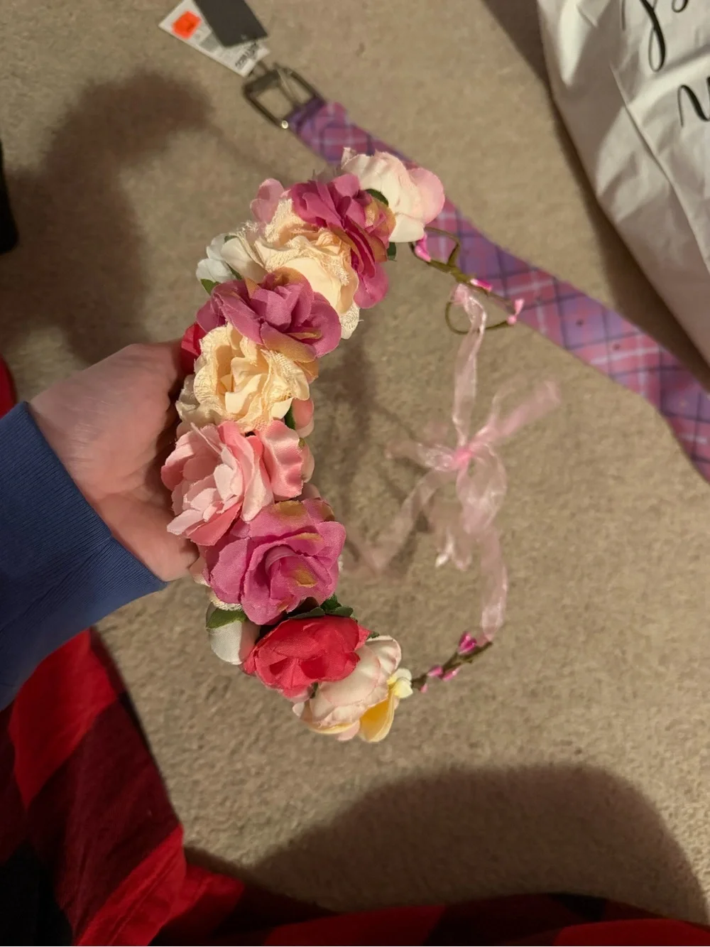 Floral Crown Headband with Pink and Cream Roses